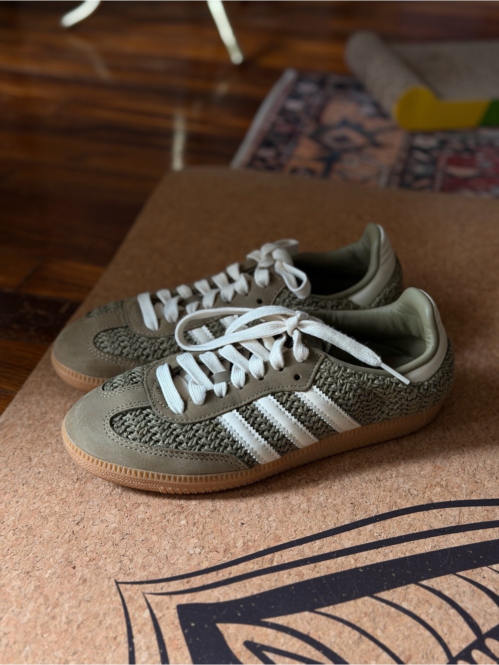 adidas Olive Green Suede & Woven Casual Sneakers with White Stripes women’s